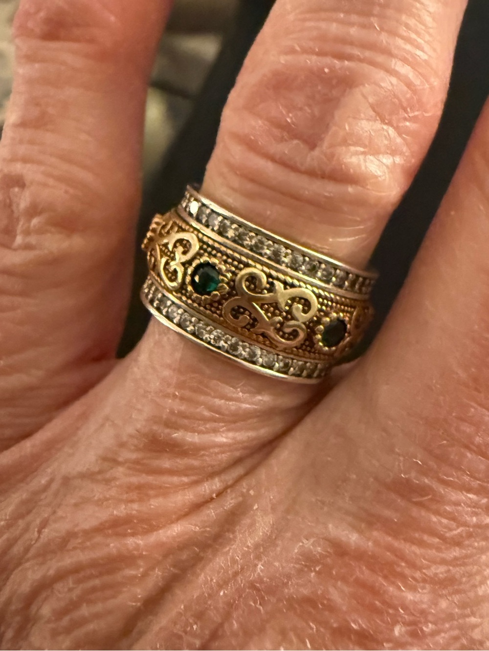 Genuine Emerald Diamond SOLID 14K Gold & 925 Band 5.5 Real Etruscan Rev. Ring